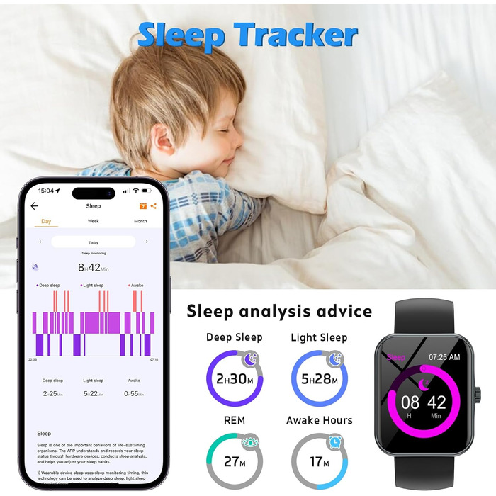 Дитячий розумний годинник Kinder Sport Fitness для дівчаток та хлопчиків з крокомером, 100+ спортивних режимів, будильником, іграми, секундоміром, повідомленнями, активним трекером для підлітків 5-16 років, чорний