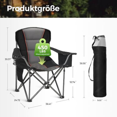Крісло для кемпінгу High Point Sports 2 шт., чорне, складне, 200 кг, з підлокітниками та кишенькою для напоїв