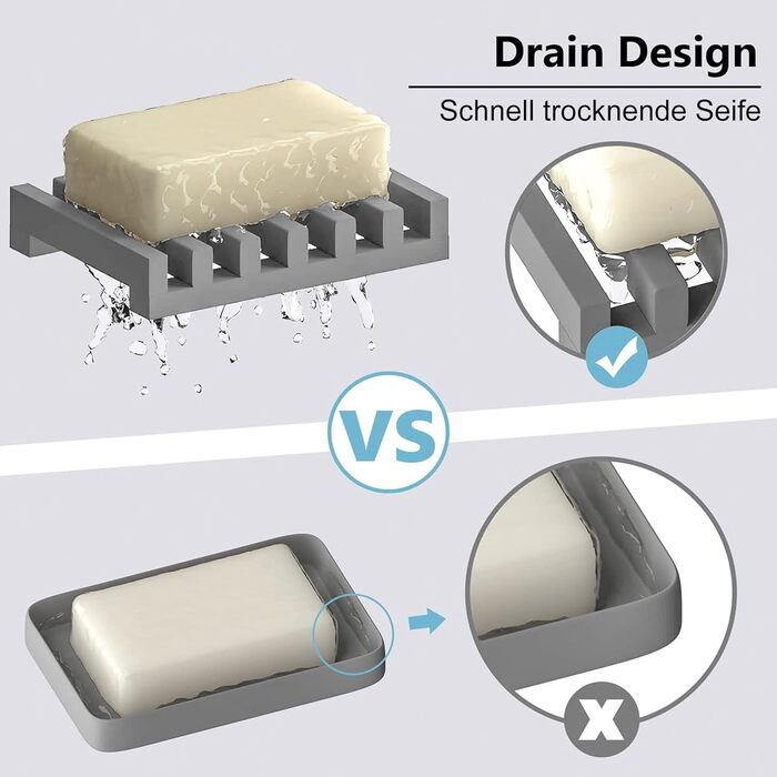 2 шт. мильниці Silikon AstraLoom з самостійним зливом, легко чистяться, неслизькі та небрудні, ідеальні для ванної кімнати, кухні, мила (сірі)