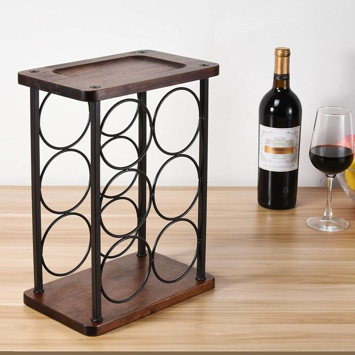 Wine rack with glass holders, tabletop wine rack with tray, freestanding wooden wine rack, perfect for home decor & kitchen storage rack, etc. (holds 6 bottles and 2 glasses) (Holds 6 Bottles)