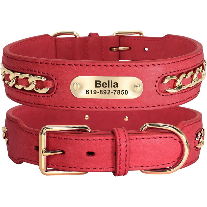 Шкіряний нашийник для собак Didog, плетений, з гравіюванням, регульований, чорний, L (17.0-20.0 см), ширина 3.2 см