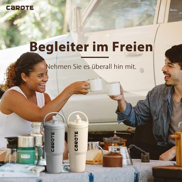 CAROTE Stainless Steel Water Bottle with Straw 960ml, Vacuum Thermos Flask with Flexible Lid, Leak-Proof, BPA-Free, Double-Walled Insulated Bottle for Hot and Cold Drinks