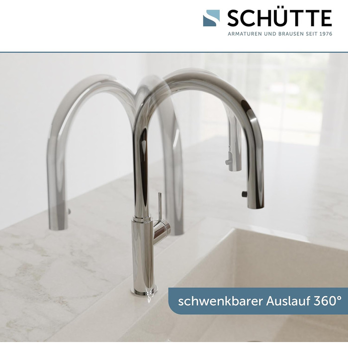 Кухонний змішувач SCHÜTTE 79562 Blackpool з висувною лійкою, поворотний на 360°, з однорідним керуванням, для мийки, хром