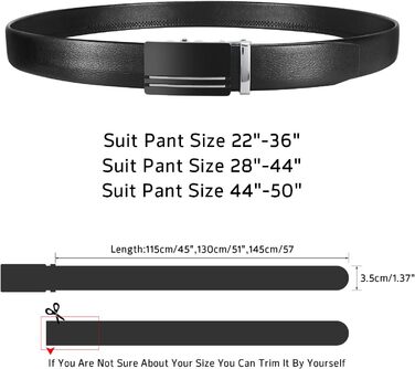 Чоловічий шкіряний ремінь WERFORU з автоматичною пряжкою, регульований, 3.5 см, для костюма та джинсів, E-чорний, 145 см (обхват талії 105-125 см)