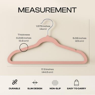 Плечики для одягу Utopia Home з оксамиту - антиковзаючі, міцні, 50 шт. (рожеві)