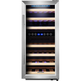 Kalamera 33-Bottle Wine Refrigerator with Dual Zone Cooling, Stainless Steel Door, 100 Liter Capacity
