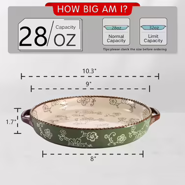 AVLA 2-Piece Ceramic Cake Pans, 9-inch, Round Baking Dish with Double Handles, 27.3 oz, Deep Quiche Dish for Kitchen, Cooking, Roasting Lasagna (Sakura, Green) Sakura, Vert