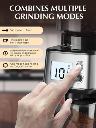 Електрична кавомолка Homtone для еспресо та френч-прес, 51 ступінь помолу, нержавіюча сталь, LCD-дисплей, 165W