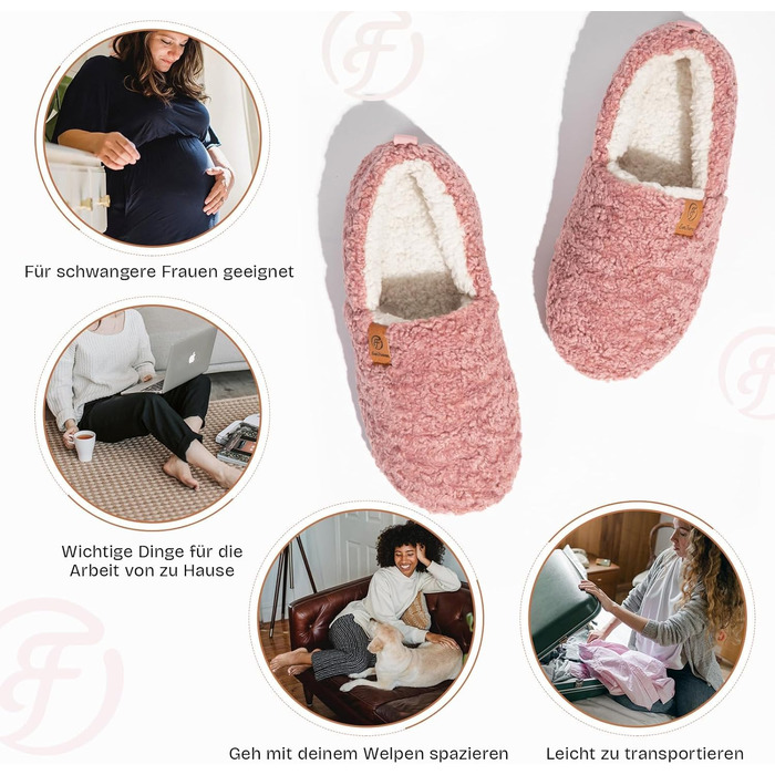 Жіночі теплі халапи EverFoams з штучної вовни та меморі-піни, закриті тапочки, 40/41 EU, Рожевий