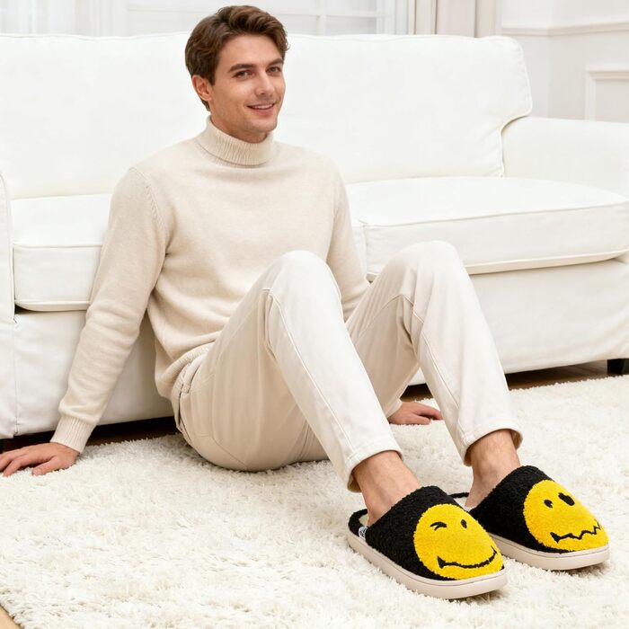 Чоловічі домашні тапочки Smilley з плюшу, Memory Foam, теплі зимові тапочки для дому (40/41 EU, чорний)