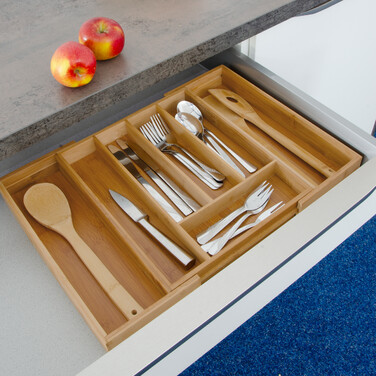 Relaxdays Extendable Bamboo Cutlery Box