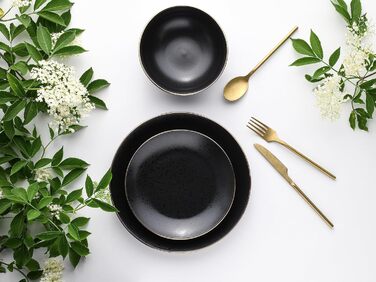 CreaTable Geschirr Set INDUSTRIAL GOLD: 16-teilний сервіз для 4 осіб (чорний), з каменю, для посудомийної машини та мікрохвильової печі