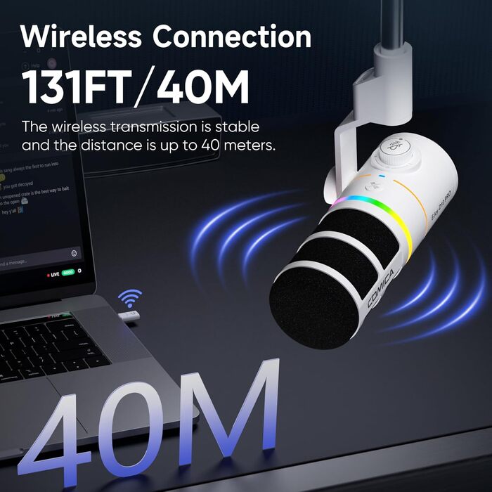 Мікрофон COMICA EJoy D10 Pro: динамічний, кардіоїдний, USB-C/XLR, RGB-підсвічування, моніторинг
