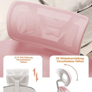 Ергономічне крісло для офісу - регульоване, з підлокітниками, підтримкою попереку та сіткою | Для дому, ігор, навчання (Рожеве, Середнє)