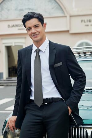 Краватка для чоловіків HISDERN на весілля з кишеньковим хустинкою, класичний візерунок, в клітинку, в горіх, бізнес-краватка та кишеньковий хустинка (Сірий)