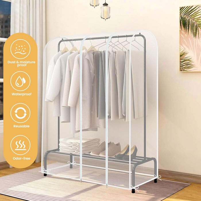 2 шт. Пранці для одягу GQC, великі, прозорі, з PEVA, 150 x 50 x 150 см - захист від пилу, для одягу, костюмів, пальто, сорочок, курток