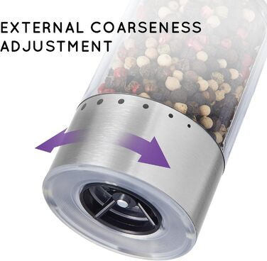 Електричні мельниці для солі та перцю 2 шт. з USB-C зарядкою, з LED-підсвічуванням, з нержавіючої сталі (сріблясті)