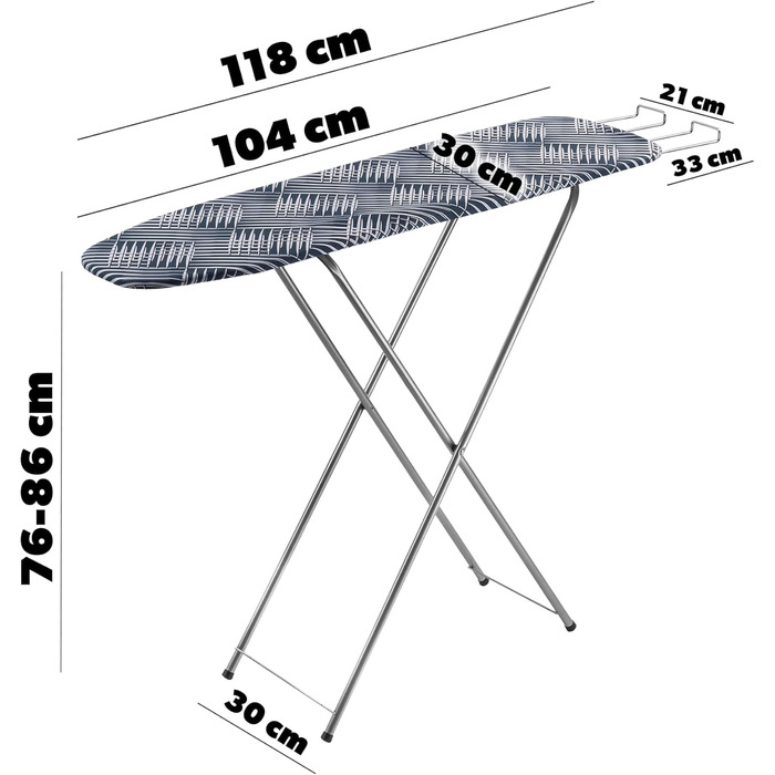 КADAX Прасувальна дошка з полицею, 104x30 см, дошка для прасування з парою та відкидною полицею для праски, компактна прасувальна станція з підкладкою з піни