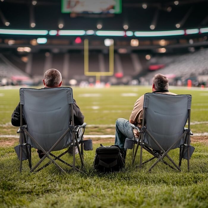 Складний туристичний стілець Timber Ridge XXL (230 кг) з широким сидінням (62 см), високою спинкою, підстаканником та міцними підлокітниками для кемпінгу, пікніка, саду та балкону (Блакитний, 1 шт)