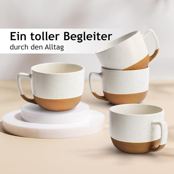 MIAMI – Set of 4, 15.2 oz Ceramic Latte Cups – Elegant, Modern Coffee Cup Set for Cafe, Tea, Hot Chocolate - Dishwasher & Microwave Safe – Aura Collection