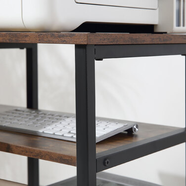 HOMCOM L-Shaped Corner Desk, PC Table with Shelf and Drawer, 135x90x79cm, Rustic Brown, Particleboard & Metal, for Office & Home Office