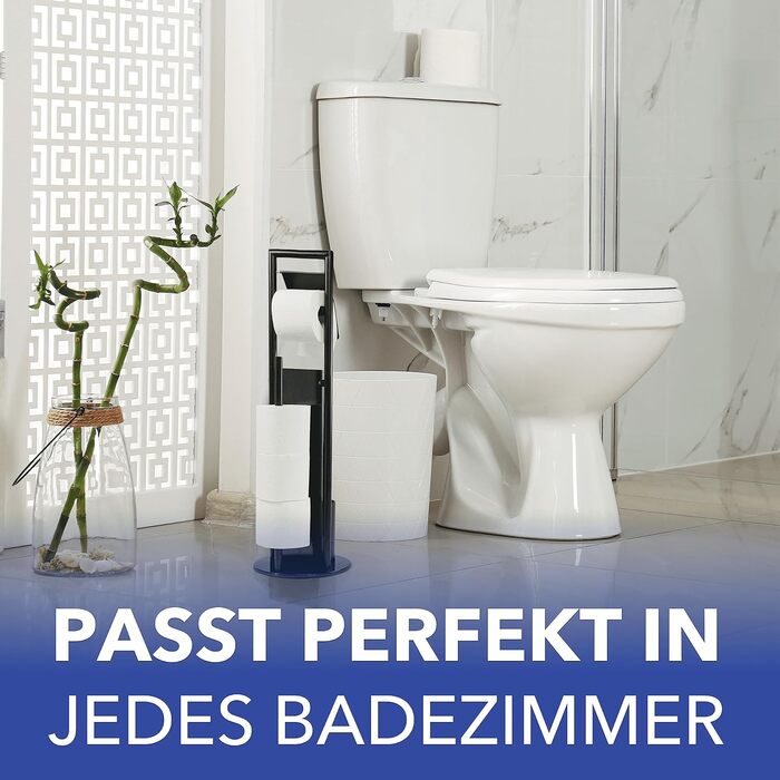 Набір для туалету WENKO Ravina 3-в-1 з тримачем туалетного паперу та щіткою, нержавіюча сталь, чорний, Ø 20 x 70 см