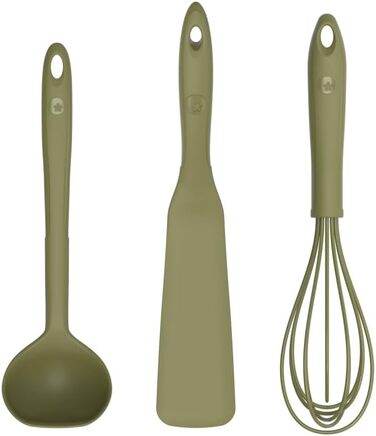 Kochblume Pancake Set - Ladle S + Spatula + Whisk L - 3 Piece | Premium Silicone & BPA Free | Heat Resistant | Dishwasher Safe | Color: olive