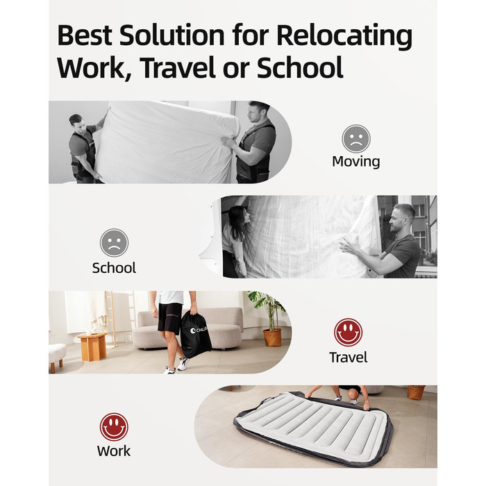 Надувне ліжко CHILLSUN® для 2 осіб, 203x152x46 см з електричним насосом, водонепроникне, для кемпінгу та гостей