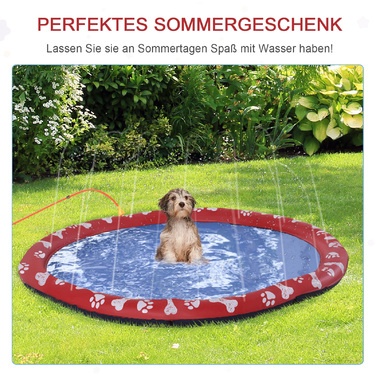 PawHut Dog Pool for Dogs, Water Mat Ø150 cm Dog Splash Pool Sprinkler Water Play Mat, Non-Slip, for Garden, Camping, Red | Aosom