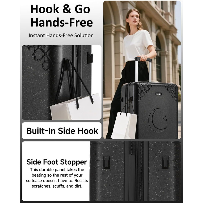 Набір валіз Sea Choice 3 шт. з жорстким корпусом, розширюваний, легкий, з 4 колесами, з тримачем для напоїв та TSA замком, чорний