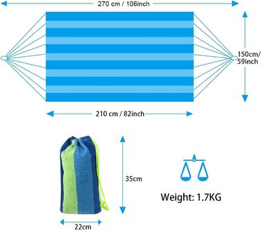 Гамак Flintronic для кемпінгу, 270x140 см, вантажопідйомність 300 кг, блакитний #1 - з карабінами та ременями