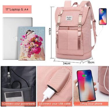 Шкільний рюкзак YAMTION для дівчаток-підлітків, рюкзак для жінок та дам, для ноутбука 17 дюймів, стильний міський рюкзак з антикрадіжною кишенею