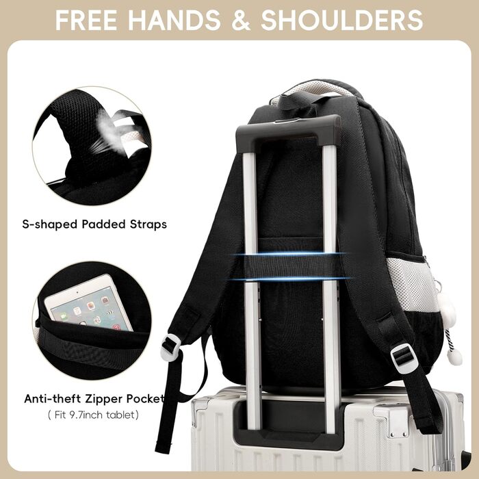 Шкільний рюкзак для дівчинки-підлітка, легкий водонепроникний, з милим брелоком. Підходить для 3-5 класів та старшої школи. Великий рюкзак для підлітків - фіолетовий (чорний)