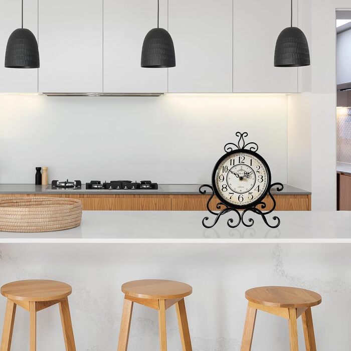 HZDHCLH Retro Silent Roman Table Clock for Living Room Bedroom Office Art Desk Clock (Pure Black)