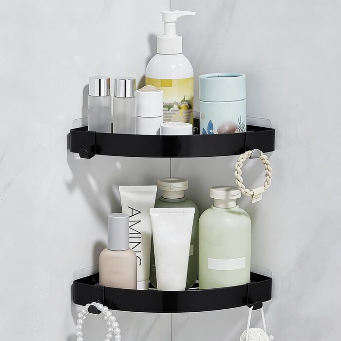 Поличка для душу без свердління, кутова, з нержавіючої сталі, 2 шт. (Чорний)