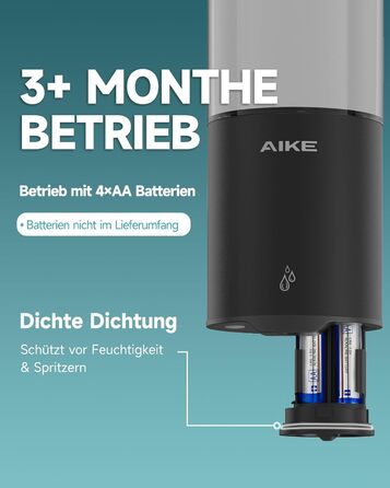 Автоматичний дозатор мила AIKE для рідкої мила, настінний, для кухні та ванної кімнати, IPX7, водонепроникний, 400 мл, з нержавіючої сталі, чорний матовий