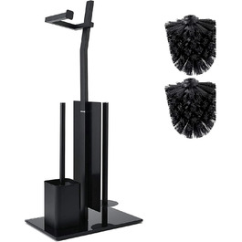 Набір для ванної кімнати WC-Garnitur з тримачем для туалетного паперу, без свердління, з нержавіючої сталі, скляний підстав, 32x20x70 см, чорний