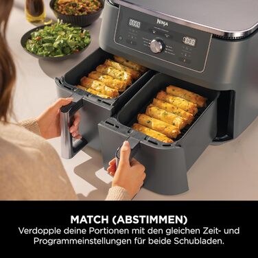 Фритюрниця Ninja Dual Zone Digital Air Fryer DZ400EU 9.5L 6-в-1, 2 відсіки, металевий сірий