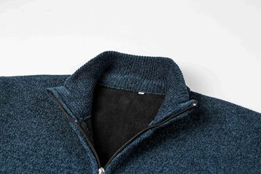 Чоловіча в'язана кофта з коміром-стійкою та блискавкою, тепла з м'яким флісовим підкладкою, світшот-кардиган з довгими рукавами, блакитний, осінь/зима