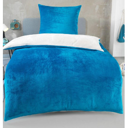 DreamHome Зимова двостороння плюшева постільна білизна 135x200 Nicky-Teddy Cashmere Touch Coral Fleece ковдра + наволочка 80x80, колір: (Petrol-cremeweiß)