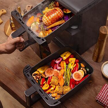 Фритюрниця Cecotec Cecofry DuoLevel 10000 DuoSize: 10 л, вертикальний дизайн, 2 контейнери, 10 меню, 80-200 ºC, сенсорний екран, чорний | з вікном