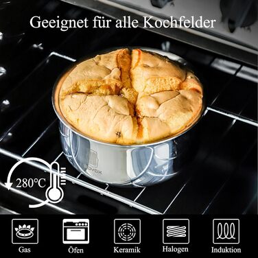 Набір каструль та сковорідок ROYDX з нержавіючої сталі 18/10 з знімними ручками, набір для індукційних плит, стікений, з кришкою, без PTFE PFOA, 10 предметів, придатний для миття в посудомийній машині та духовці