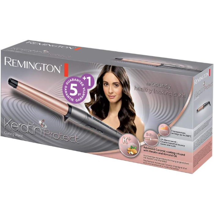 Стайлер для локонів Remington Keratin Protect [19-28 мм] з керамічним покриттям та маслом мигдалю, цифровий дисплей до 210°C, для створення природних локонів, спіральних локонів та пляжних хвиль, CI83V6