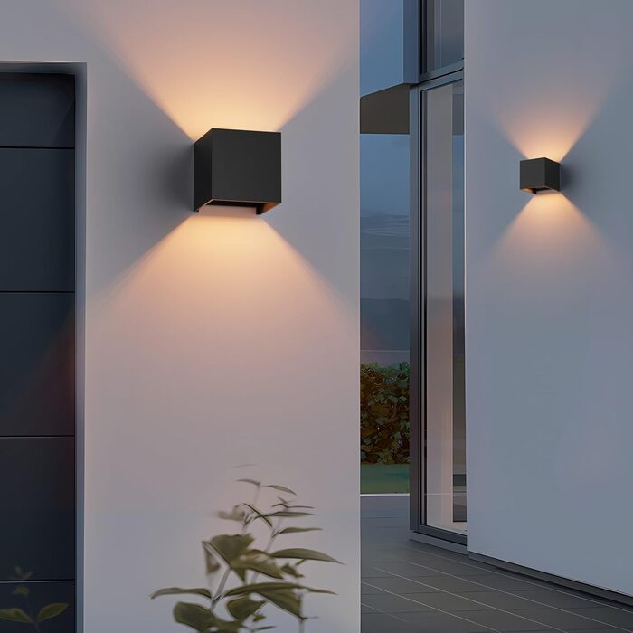 LED-стінні світильники Klighten 2 шт. з регульованим кутом освітлення, тепле світло 3000K, алюміній, для внутрішнього та зовнішнього використання, антрацит (чорний)