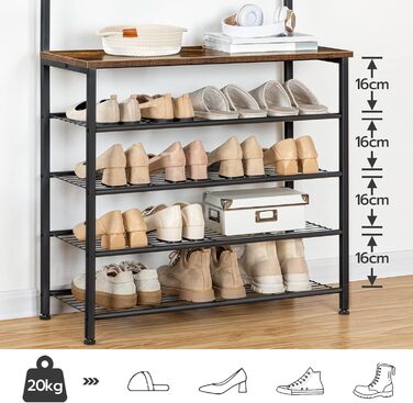 HOOBRO Coat Rack, Shoe Rack with Coat Rack, Clothes Rack with Shoe Storage, Shoe Cabinet with 5 Tiers, for Entryway, Dark Brown EBF80MT01G2