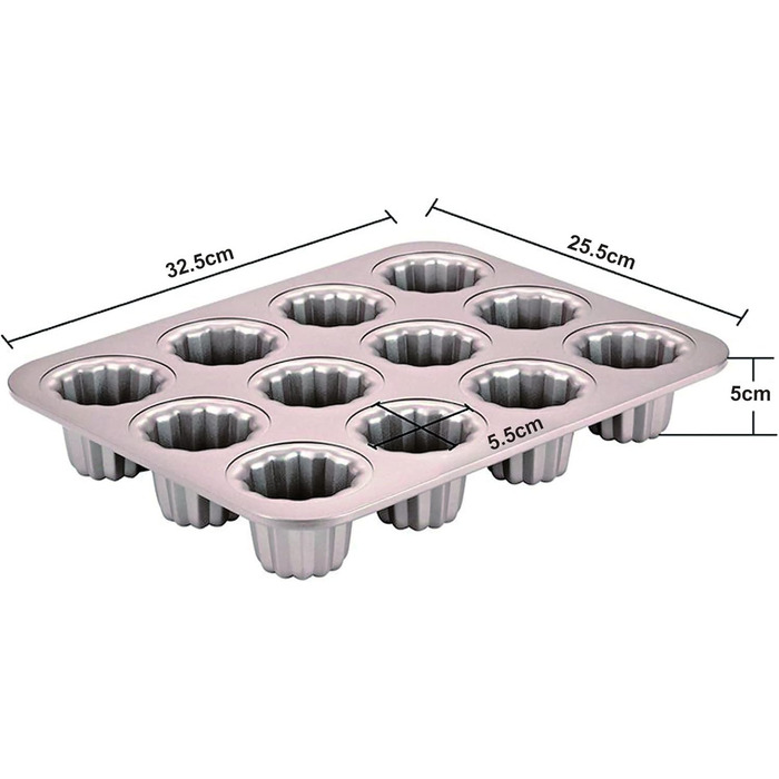 Canele Backform Mini Bordelais Canelé Backforms, Canelé Baking Molds, Bordeaux Baking Mold, Jelly Mold, Muffin Mold, Baking Sheet, Non-Stick for Canelés, Muffins, Pudding, Cupcakes, Bread, Carbon Steel, 12 Cavities