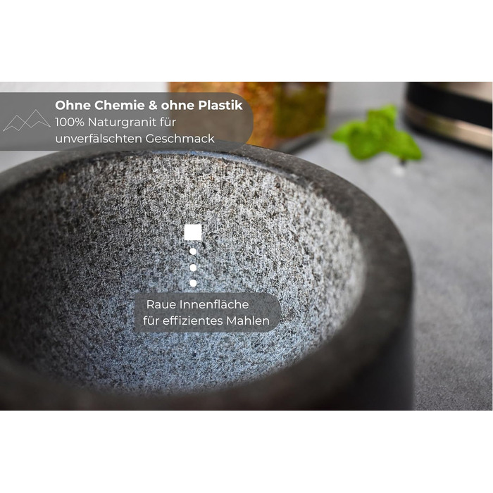 Гранітний ступка з товчником BERGART - ступка з високоякісного граніту, довговічна, для трав, спецій та песто