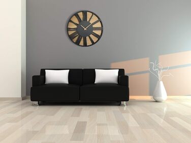 FLEXISTYLE Large Wall Clock Without Ticking Sounds, Wood Art Black, Living Room, Bedroom, Made in EU, z216-2 (50cm)