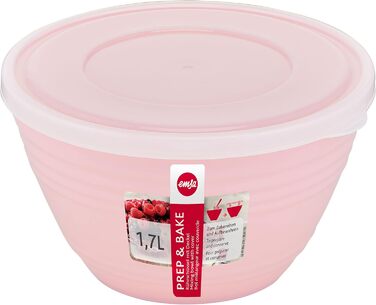 Emsa K32517 Prep&Bake Plastic Mixing Bowl 1.7 L | with a preserving lid for refrigerator storage | non-slip base | perfect stability when mixing | dishwasher safe | Pink