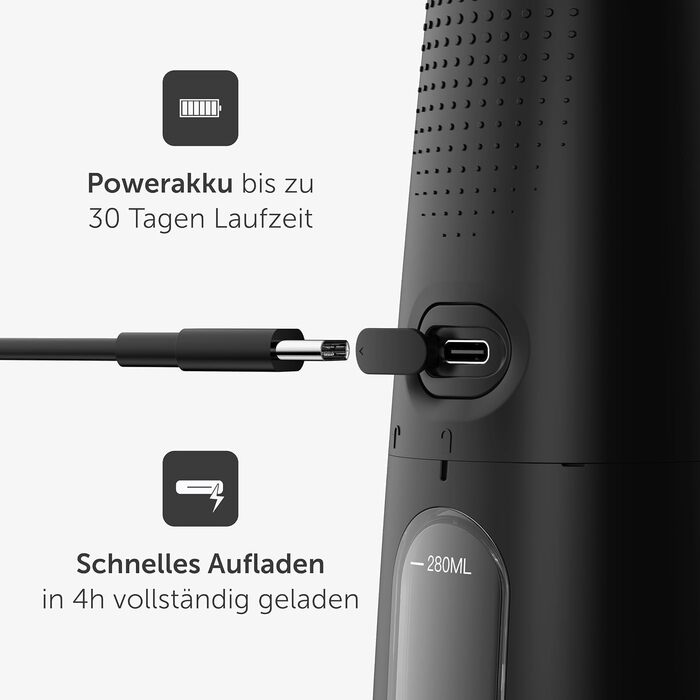 Munddusche Wondersmile PRO - Тест-переможець 2024 року, TÜV-сертифікована - 100 днів без ризику - технологія SmoothFlow для оптимального догляду за зубами та яснами - 5 режимів - акумулятор PowerAkku з тривалістю роботи 30 днів - Ultimate Black